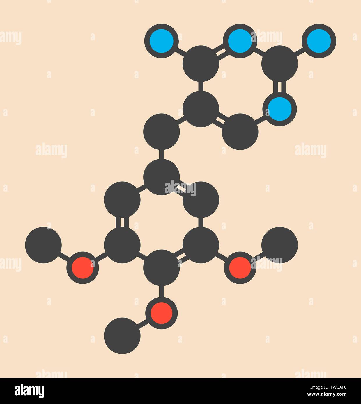Trimethoprim antibiotic drug molecule Stylized skeletal formula