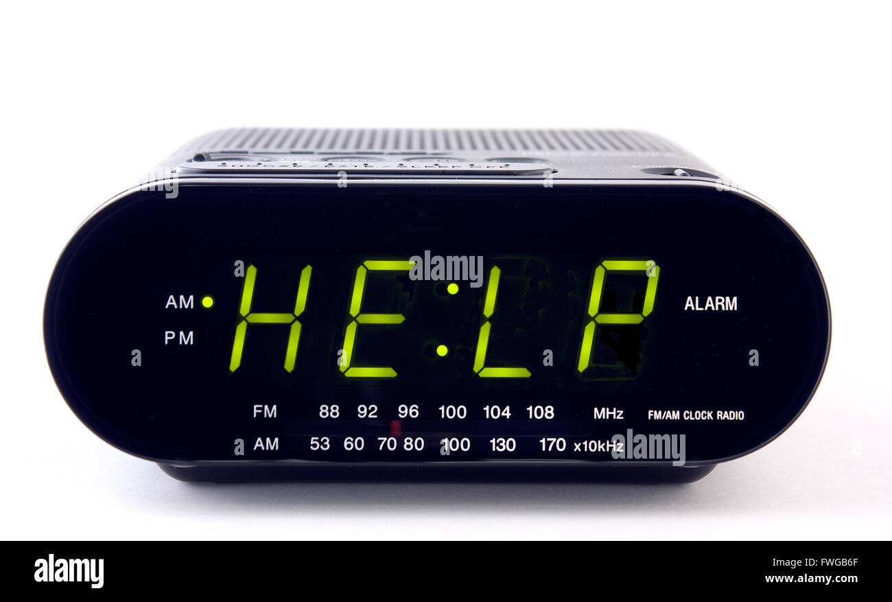 Digital alarm clock with the word HELP Stock Photo