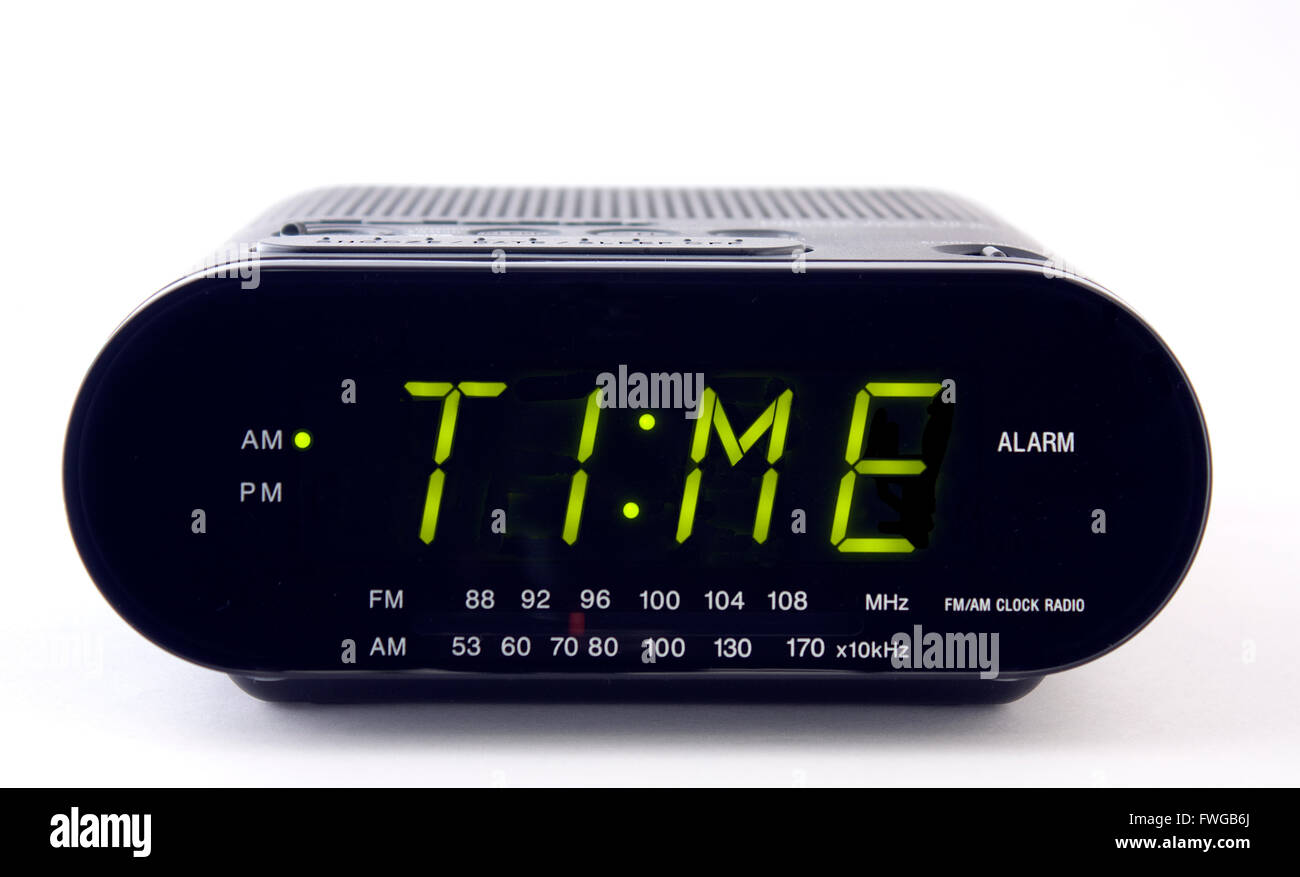 A clock radio with the word TIME Stock Photo Alamy