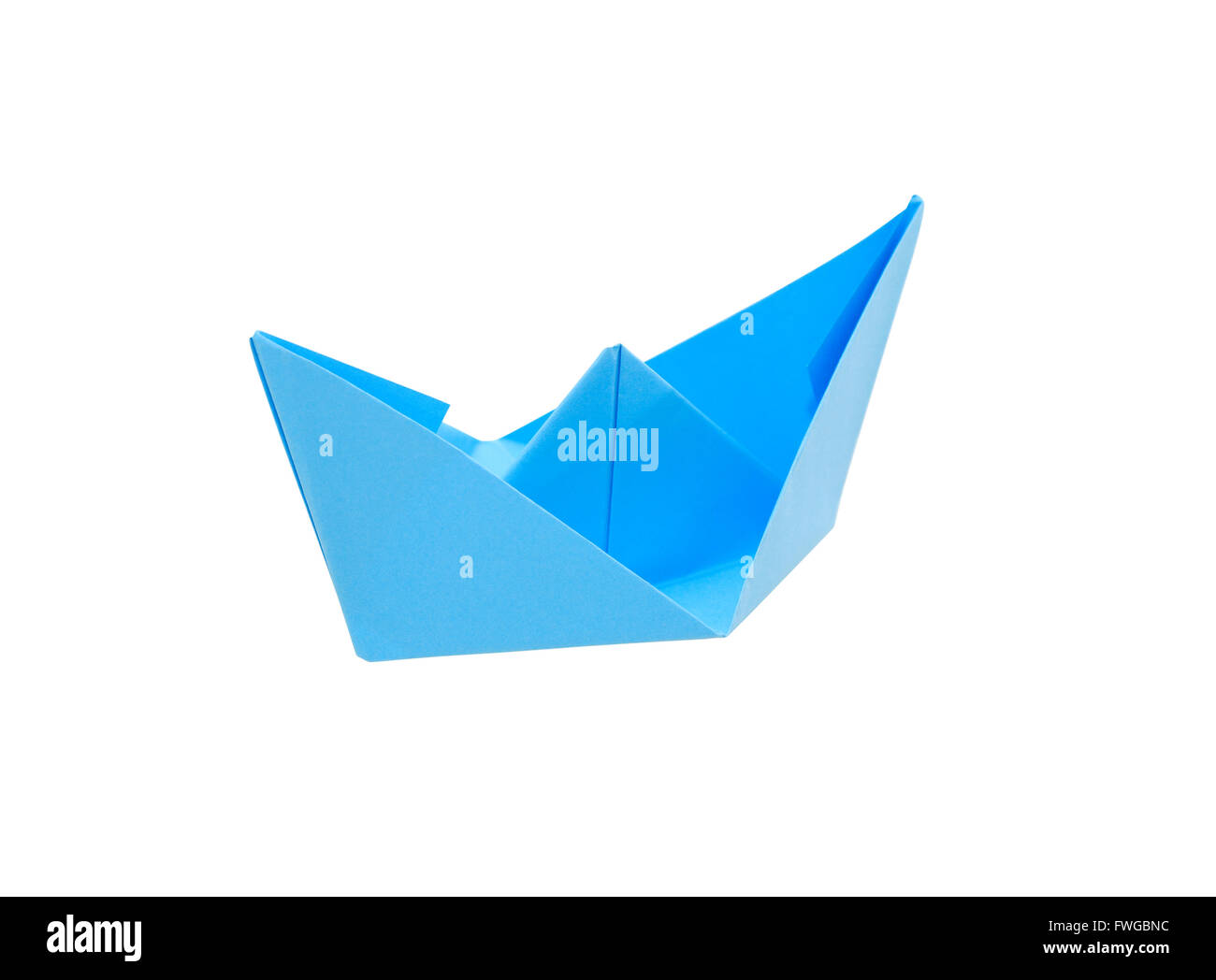 Blue paper boat isolated on white background with clipping path Stock Photo
