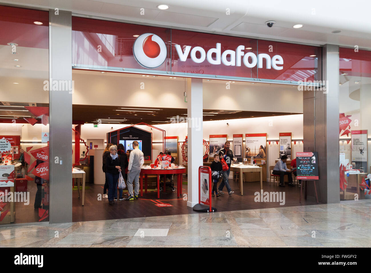 Vodafone shop, The Oracle shopping centre Reading, Berkshire UK Stock Photo