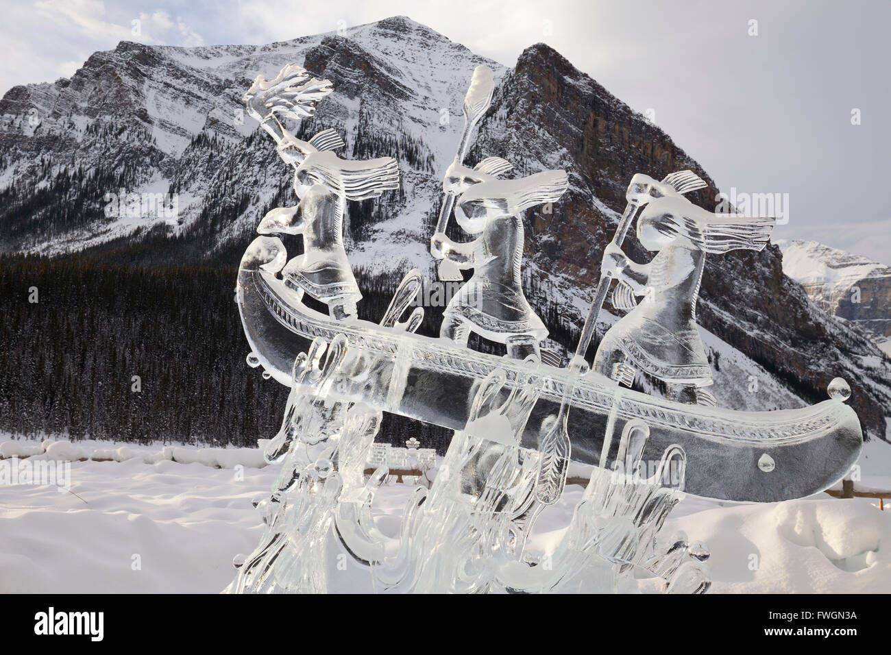 Ice Sculpture at the 2015 Lake Louise Ice Magic Festival, Lake Louise, Banff National Park, Alberta, Canada, North America Stock Photo