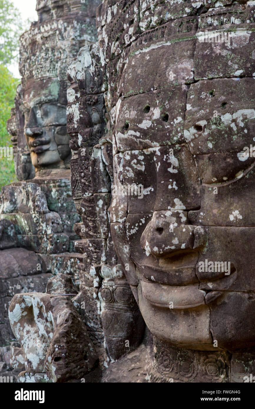 Buddha faces at Bayon, Angkor temples, Siem Reap, Cambodia, Southeast Asia Stock Photo