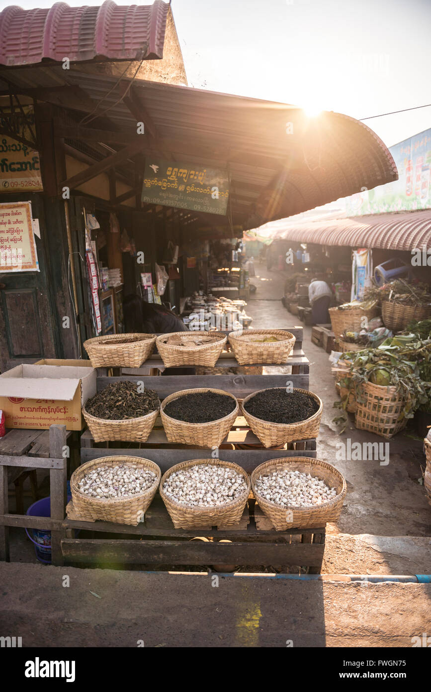 Kalaw market at sunrise, Shan State, Myanmar (Burma), Asia Stock Photo
