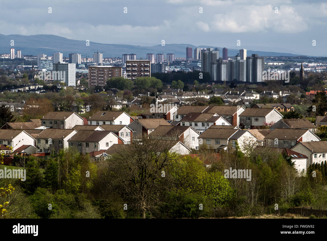 Glasgow City view with Campsie Fells in background Stock Photo