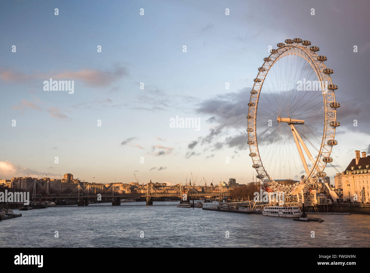 The London Eye at sunset (Millennium Wheel), South Bank, London, England, United Kingdom, Europe Stock Photo