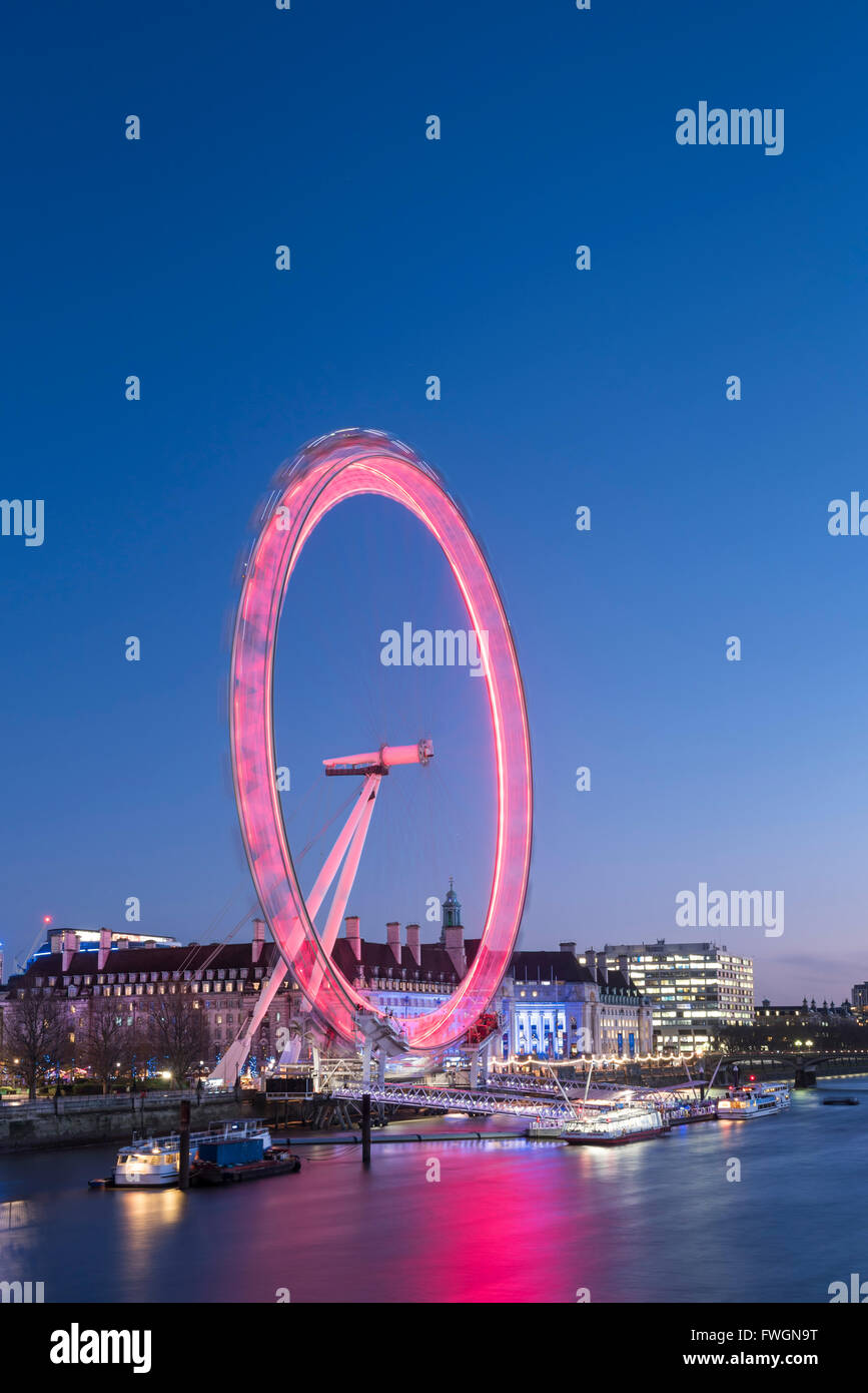 The London Eye at night seen from Golden Jubilee Bridge, London, England, United Kingdom, Europe Stock Photo