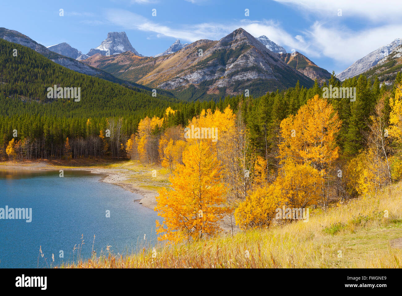 Wedge Pond in autumn, Peter Lougheed Provincial Park, Alberta, Canada, North America Stock Photo