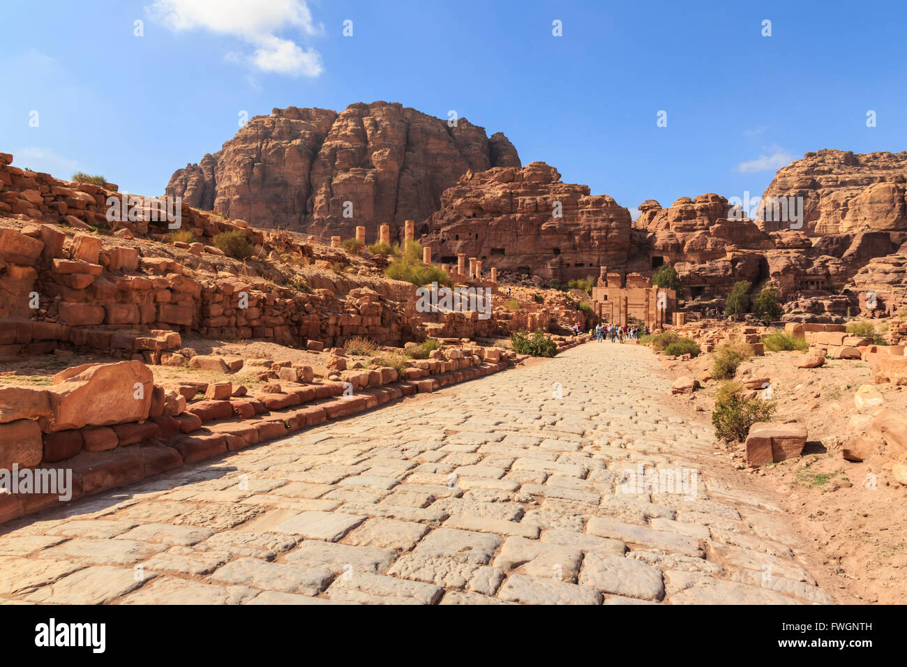 Colonnaded Street, City of Petra ruins, Petra, UNESCO World Heritage Site, Jordan, Middle East Stock Photo