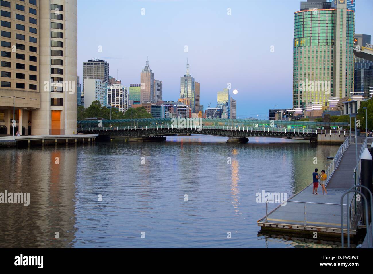 City Skyline from Southbank Promenade, Melbourne, Victoria, Australia, Oceania Stock Photo