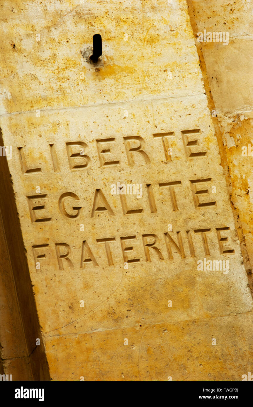 Liberte Egalite Fraternite carved in stone, France, Europe Stock Photo