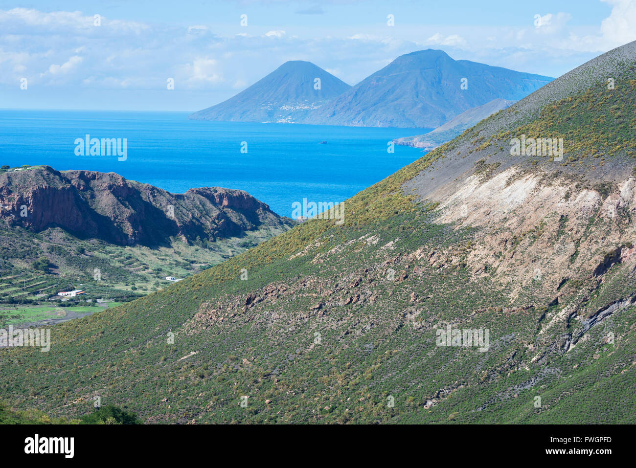 View of Gran Cratere, Lipari and Salina Island, Vulcano Island, Aeolian Islands, UNESCO, north of Sicily, Italy, Mediterranean Stock Photo