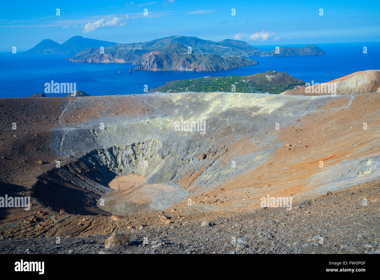 Gran Cratere and Aeolian Islands view, Vulcano Island, Aeolian Islands, UNESCO, north of Sicily, Italy, Mediterranean Stock Photo