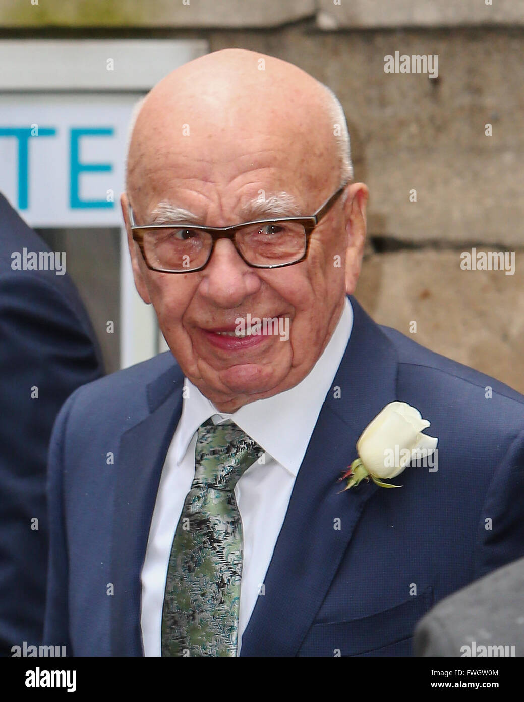Rupert Murdoch and Jerry Hall attend a wedding blessing at St.Bride's Church on Fleet Street  Featuring: Rupert Murdoch Where: London, United Kingdom When: 05 Mar 2016 Stock Photo
