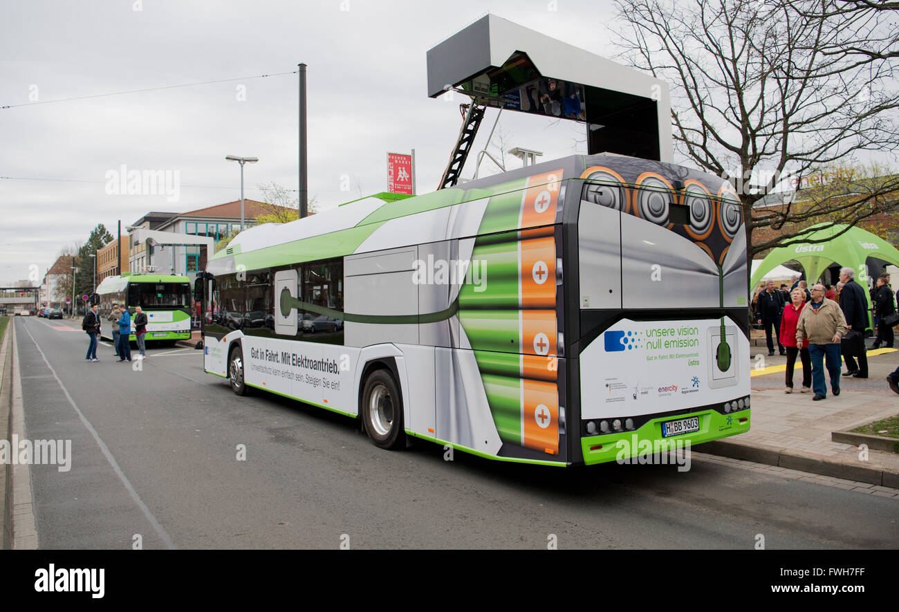 Hanover, Germany. 05th Apr, 2016. A new electric bus of local public ...