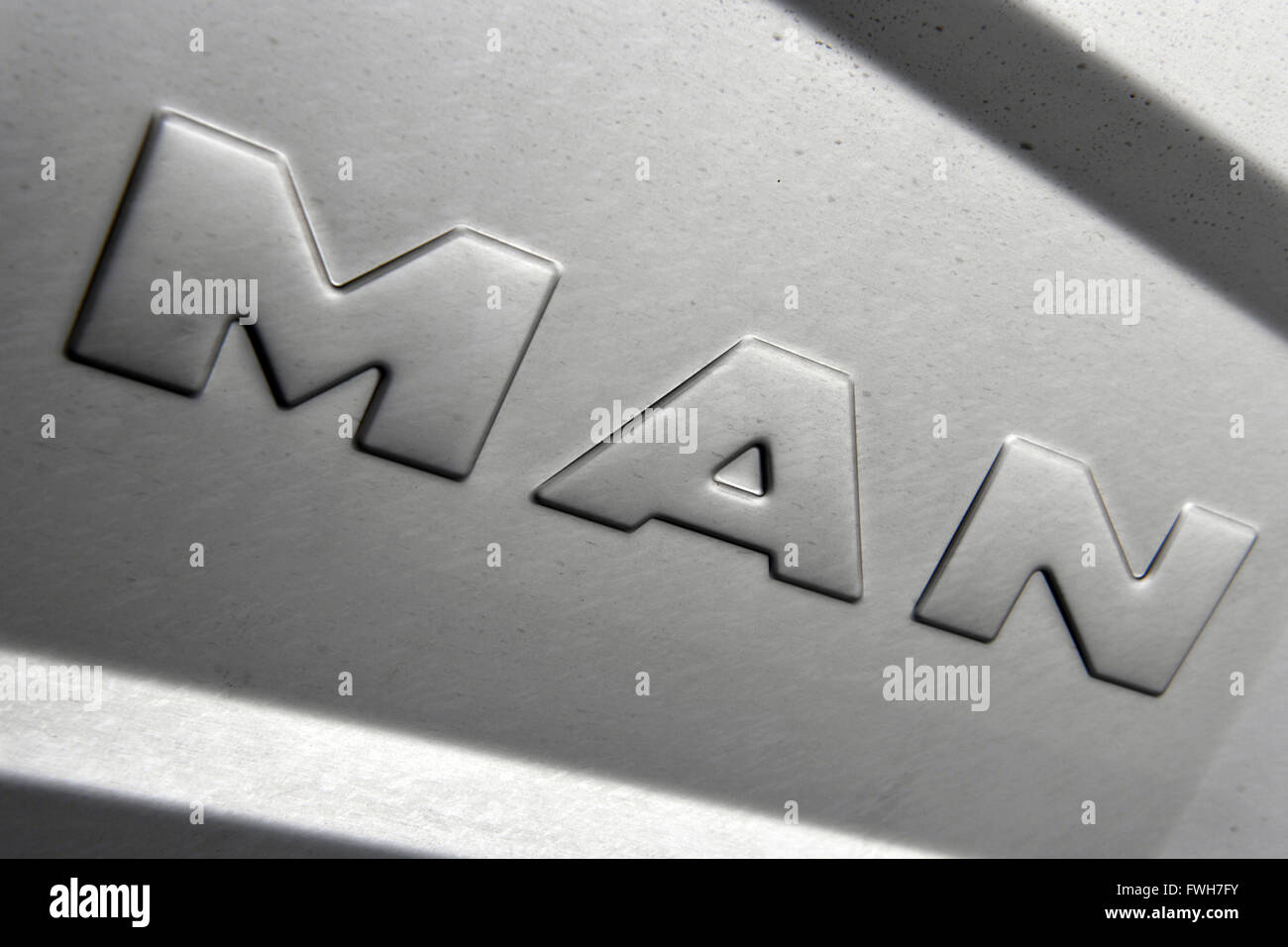 Munich, Germany. 04th Apr, 2016. A corporate logo of lorry manufacturer MAN, in Munich, Germany, 04 April 2016. Photo: PETER KNEFFEL/dpa/Alamy Live News Stock Photo