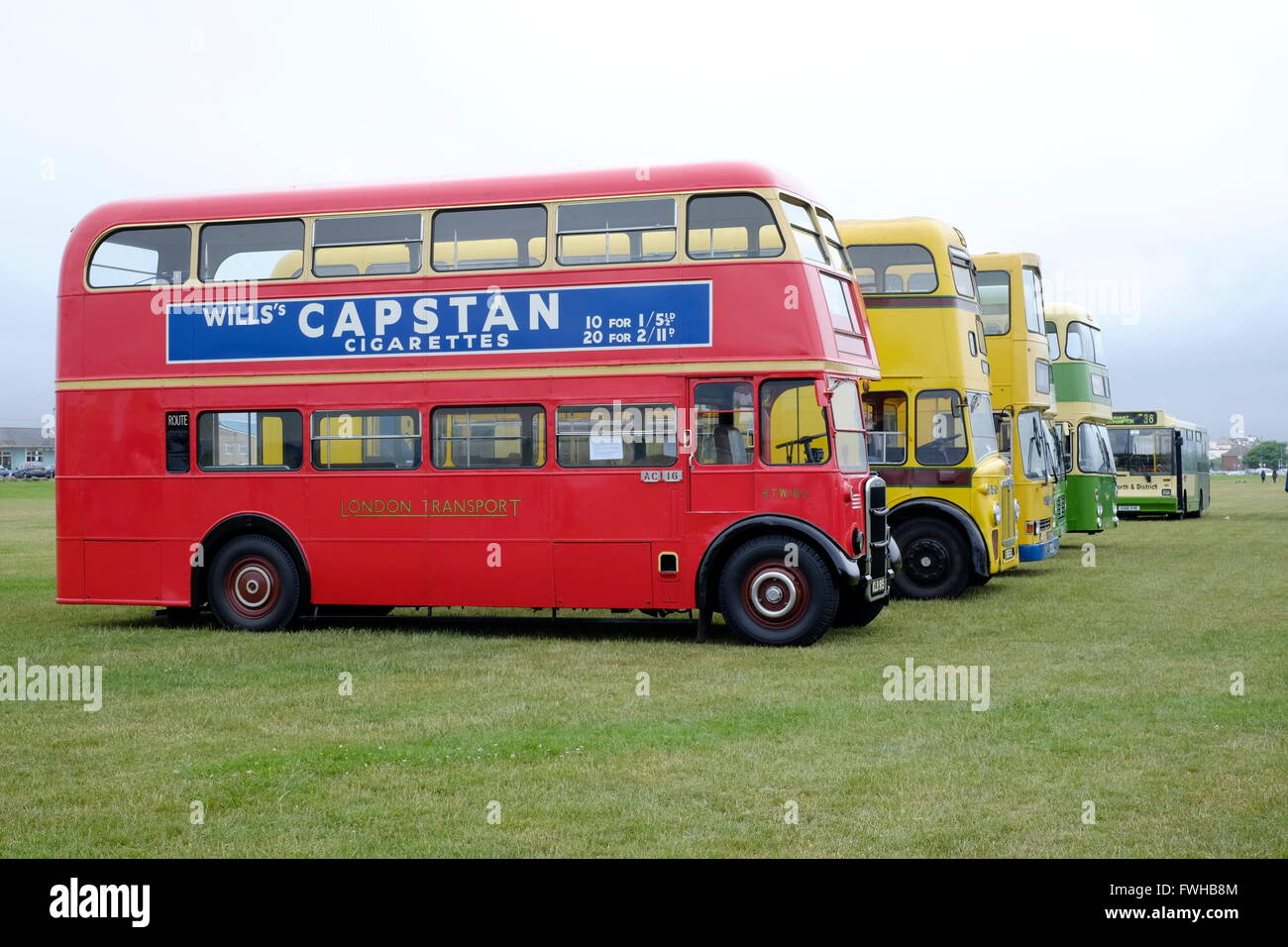 old vehicles lined up at a show of classic vintage buses southsea england uk Stock Photo