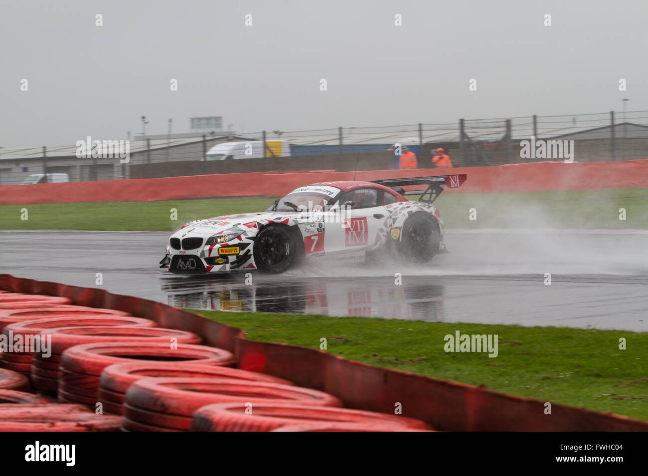 Silverstone, UK. 12th June, 2016. The #7 AMDtuning.com BMW Z4 GT3 of Lee Mowle/Joe Osborne losing control heading onto the Hanger straight Credit:  steven roe/Alamy Live News Stock Photo