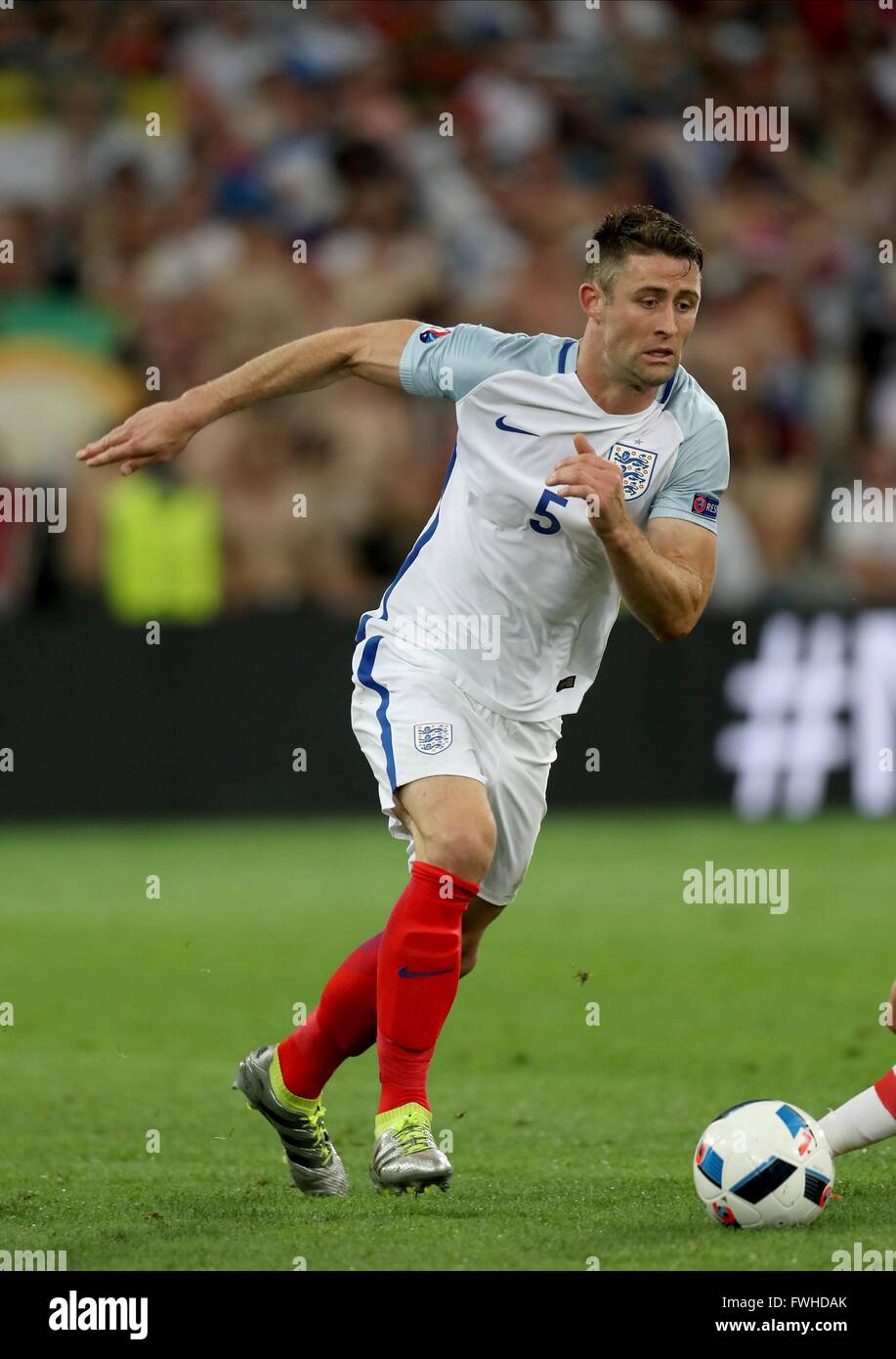ENGLAND'S GARY CAHILL  ENGLAND V RUSSIA  ENGLAND V RUSSIA, EURO 2016 GROUP B  STADE VELODROME, MARSEILLE, FRANCE  12 June 2016  GAY96468      ENGLAND V RUSSIA, EURO 2016 Group B 11/06/2016        WARNING! This Photograph May Only Be Used For Newspaper And/Or Magazine Editorial Purposes. May Not Be Used For Publications Involving 1 player, 1 Club Or 1 Competition  Without Written Authorisation From Football DataCo Ltd.  For Any Queries, Please Contact Football DataCo Ltd on +44 (0) 207 864 9121 Stock Photo