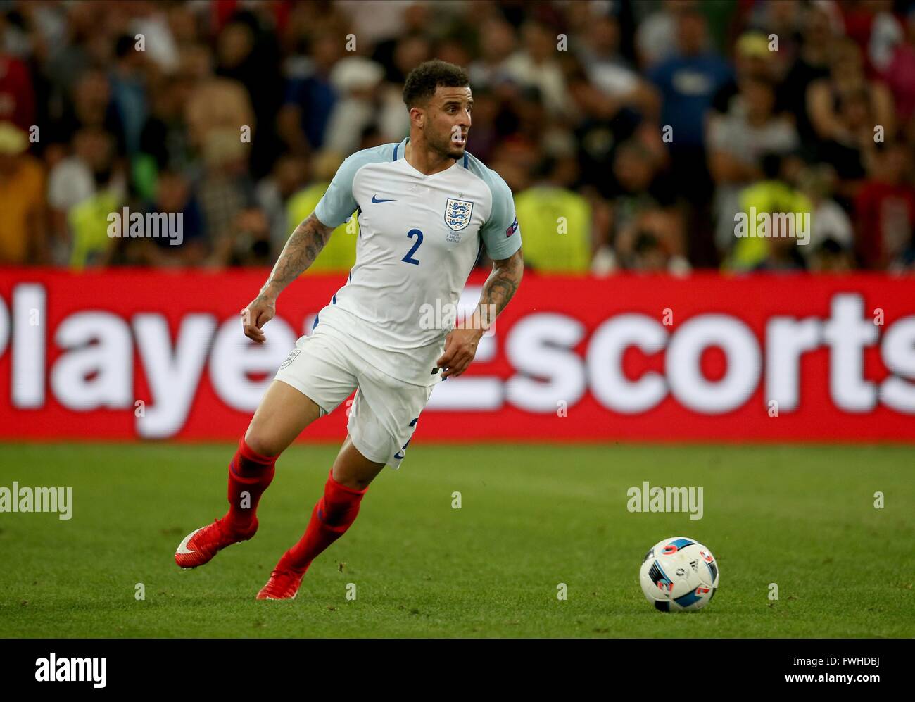 ENGLAND'S KYLE WALKER  ENGLAND V RUSSIA  ENGLAND V RUSSIA, EURO 2016 GROUP B  STADE VELODROME, MARSEILLE, FRANCE  12 June 2016  GAY96442      ENGLAND V RUSSIA, EURO 2016 Group B 11/06/2016        WARNING! This Photograph May Only Be Used For Newspaper And/Or Magazine Editorial Purposes. May Not Be Used For Publications Involving 1 player, 1 Club Or 1 Competition  Without Written Authorisation From Football DataCo Ltd.  For Any Queries, Please Contact Football DataCo Ltd on +44 (0) 207 864 9121 Stock Photo
