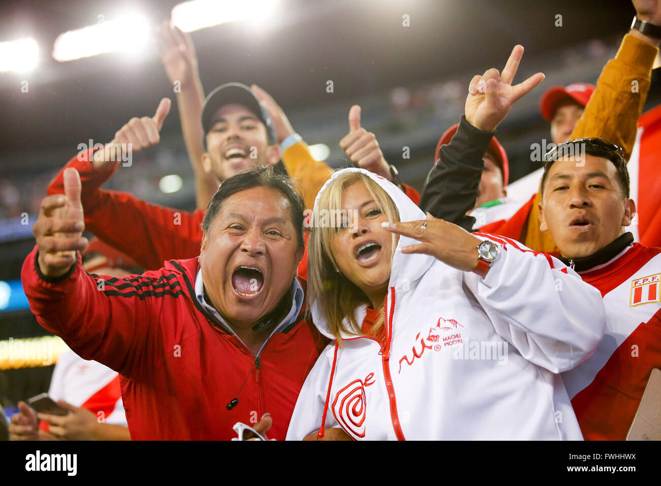 Foxborough, USA. 12th June, 2016. Fans of Peru celebrate after the Copa America Centenario football tournament match between Peru and Brazil in Foxborough, Massachusetts, the United States, on June 12, 2016. Peru won 1-0. Credit:  Li Muzi/Xinhua/Alamy Live News Stock Photo