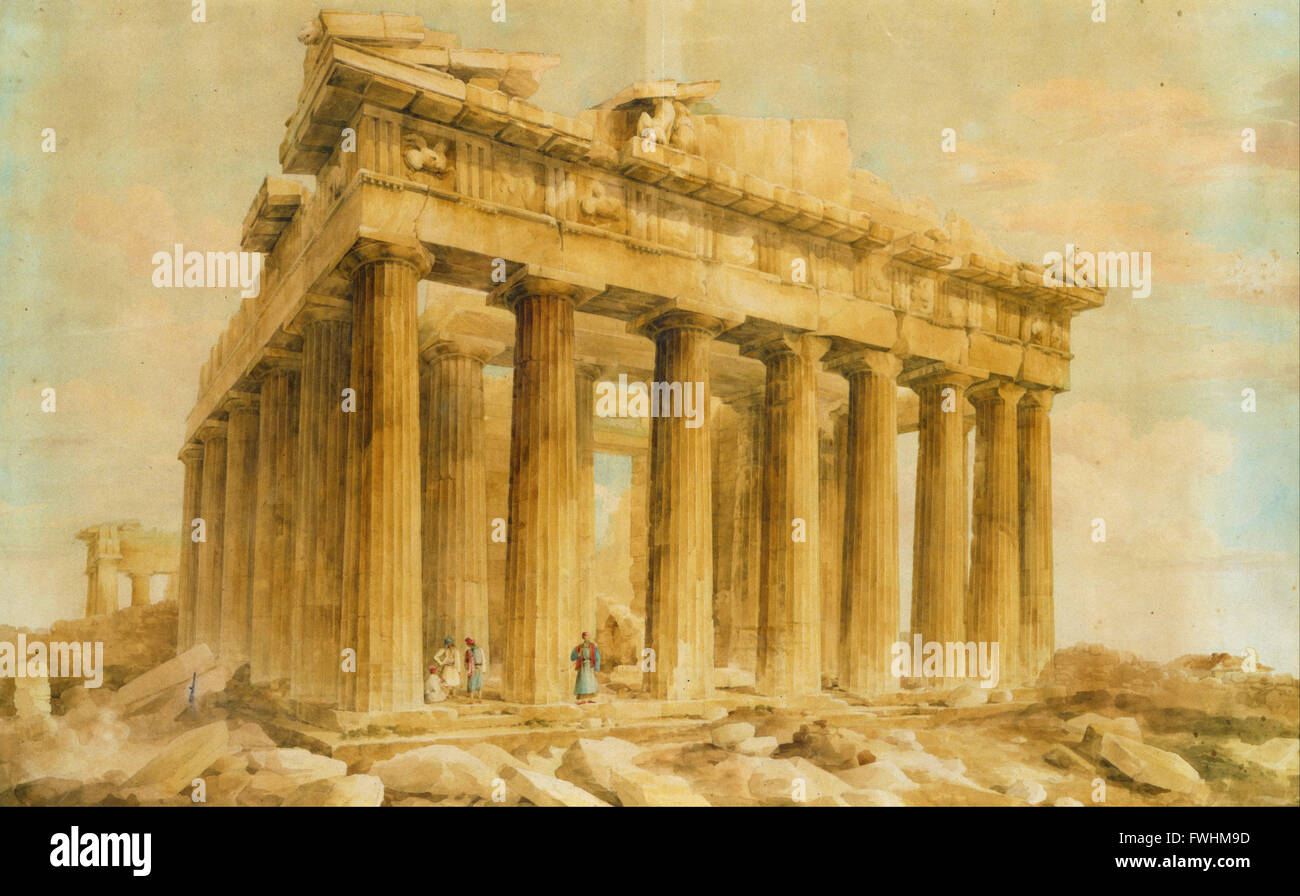 Lusieri Giovanni Battista - The Parthenon from the Northwest - Benaki Museum of Greek Civilization Stock Photo