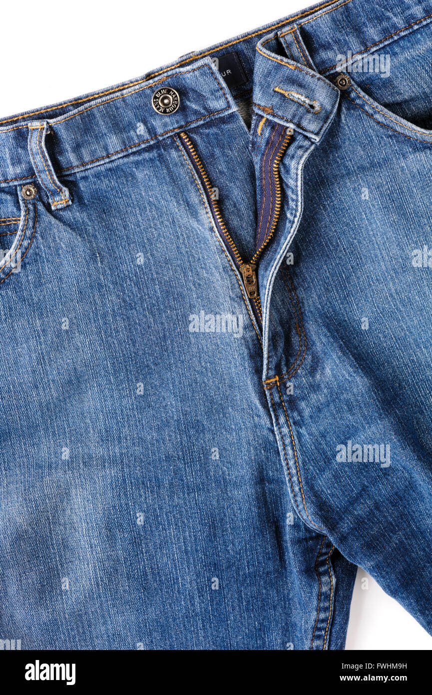 Denim jeans with open fly Stock Photo - Alamy