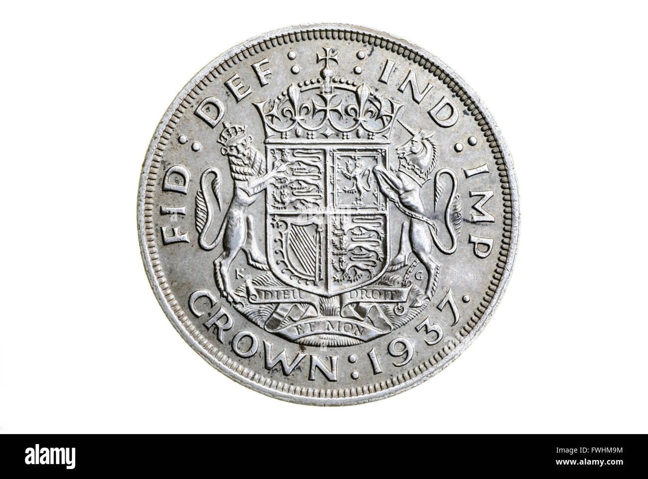 Old crown, pre decimal UK coinage. Stock Photo