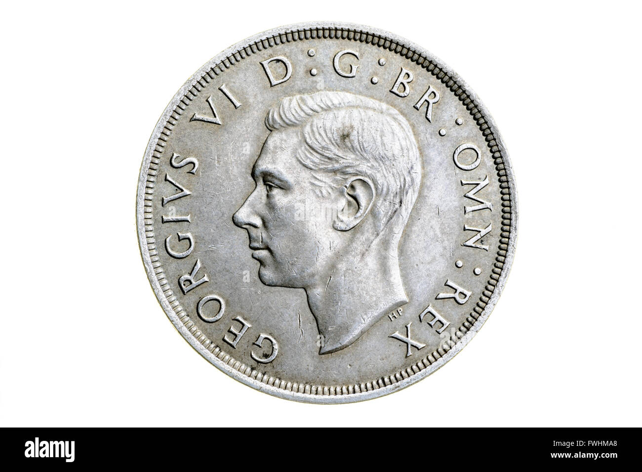 Old crown, pre decimal UK coinage. Stock Photo