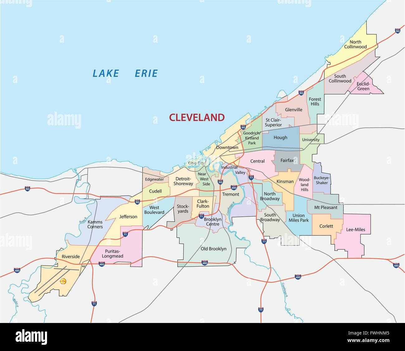 cleveland road and administrative map Stock Vector