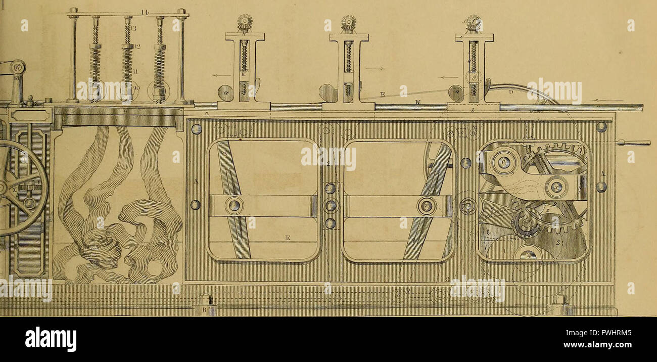 A detailed 1857 manual for draughtsmen, machinists, and engineers, focusing on mechanical and architectural drawing techniques for industrial design and construction. Stock Photo