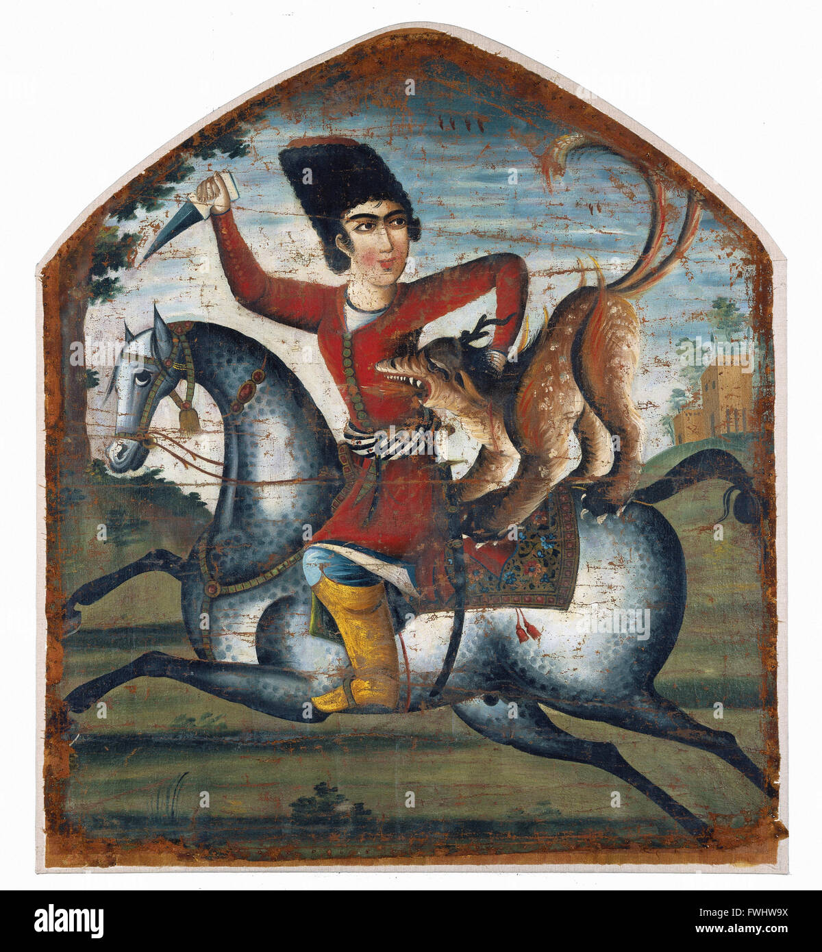 Hunter on Horseback Attacked by a Mythical Beast - Brooklyn Museum Stock Photo