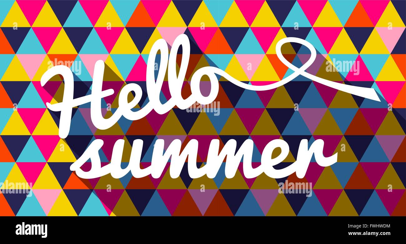 Summertime banner, hello summer quote text with geometric vibrant color triangle background. EPS10 vector. Stock Vector
