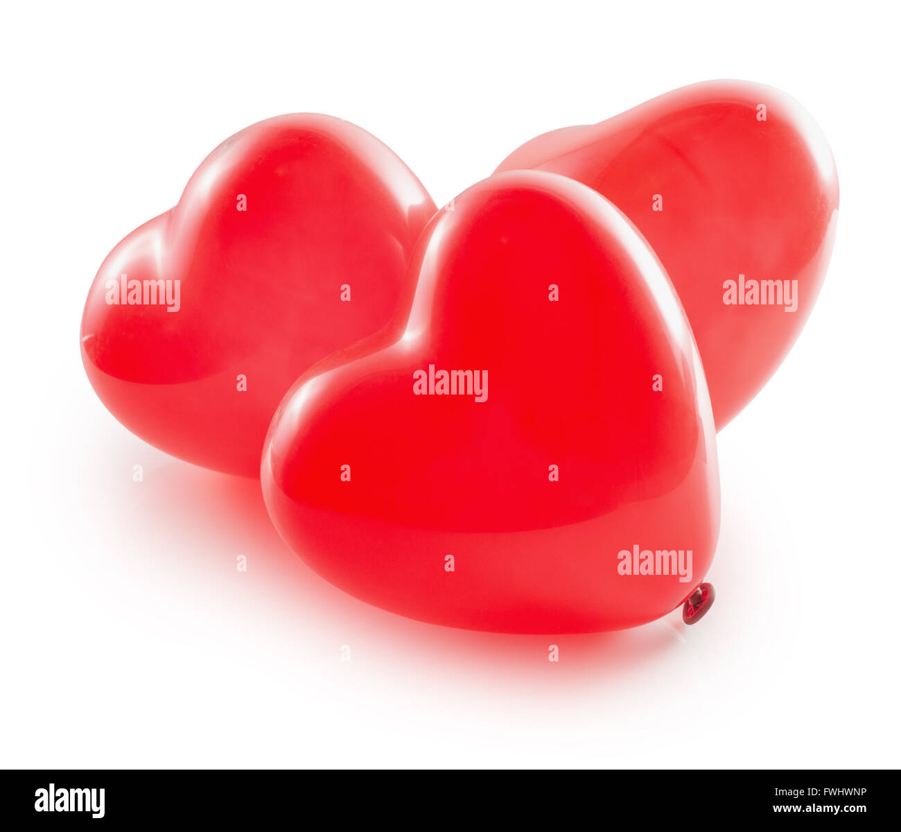 red balloon hearts isolated on the white background. Stock Photo