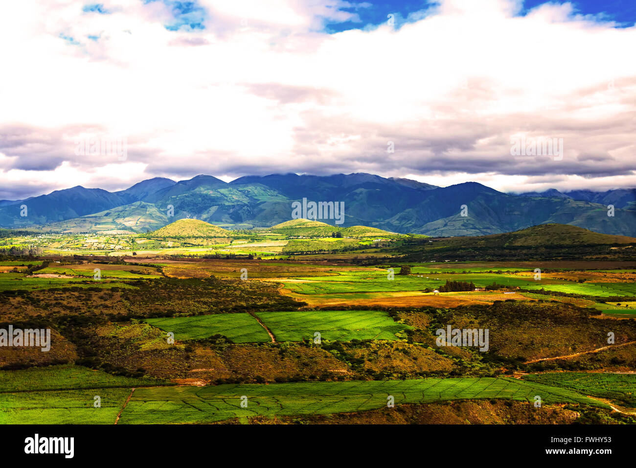 Cultivated Land In The Foothills Of The Andean Mountains, Ecuador, South America Stock Photo