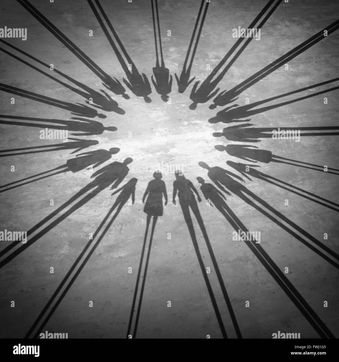 People together gathering in friendship as a circle group of diverse ...