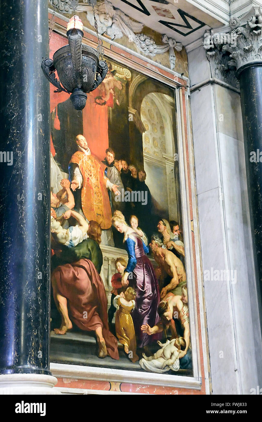 Miracles of Saint Ignace from Loyola, Rubens work of art, chiesa del Gesù church, Genoa, Ligury, Italy, Europe Stock Photo