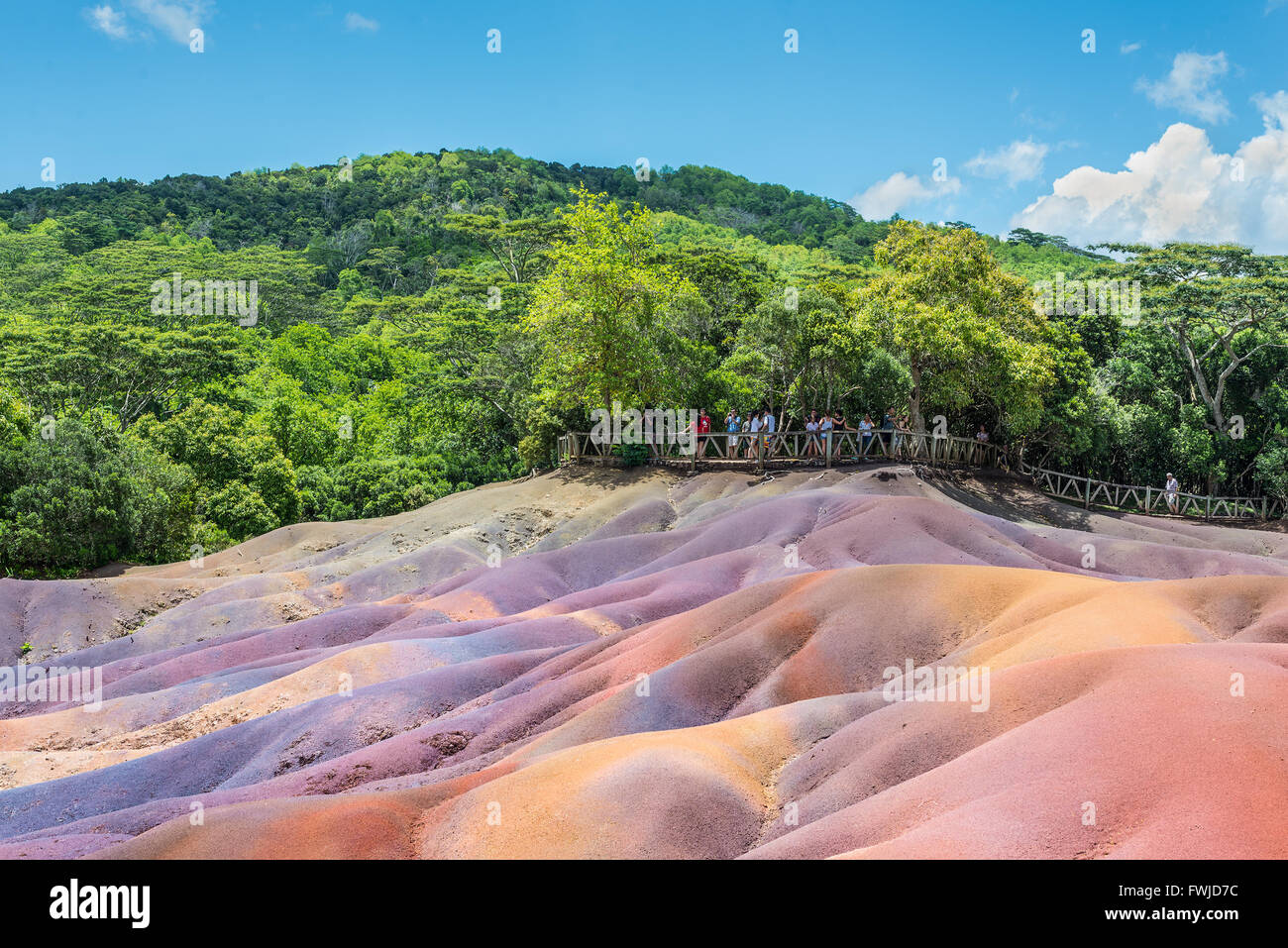 People watching for main sight of Mauritius - Chamarel seven color lands (Mauritius coloured earths) Stock Photo