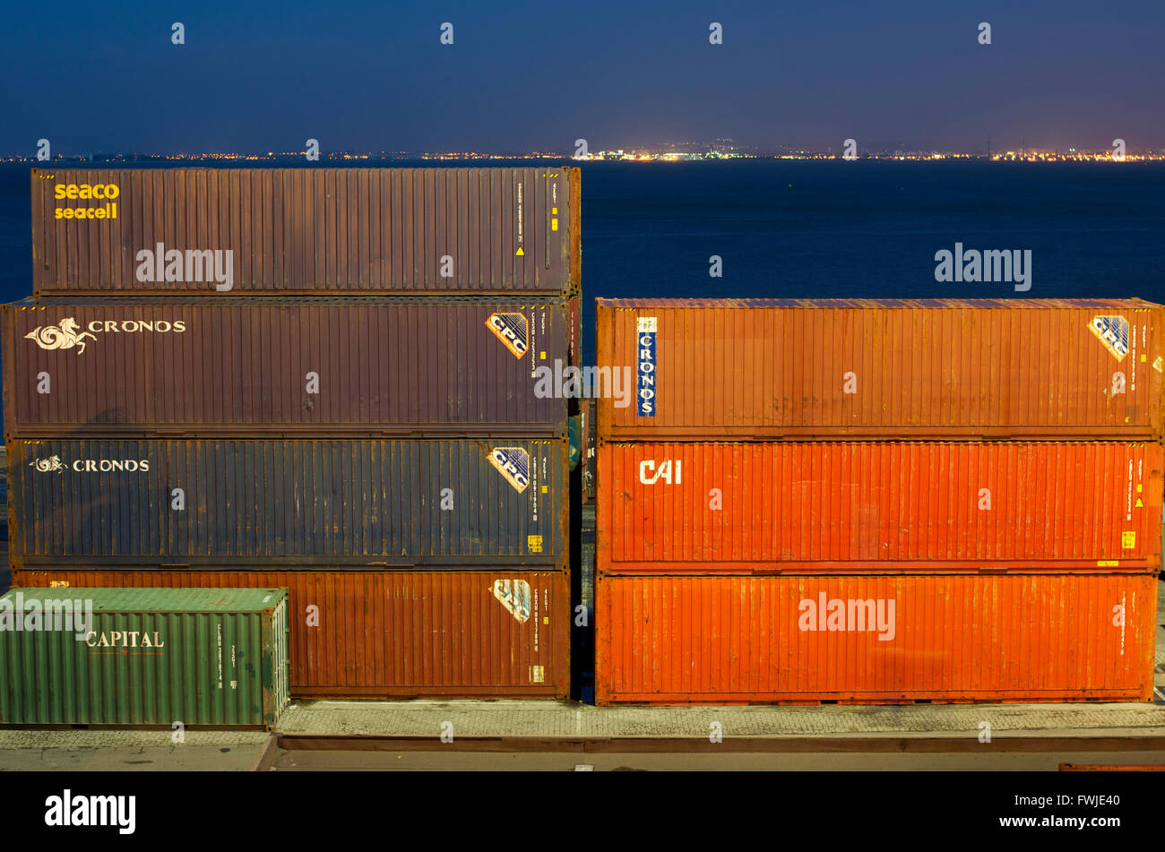 Shipping containers at Lisbon container port Portugal Stock Photo Alamy