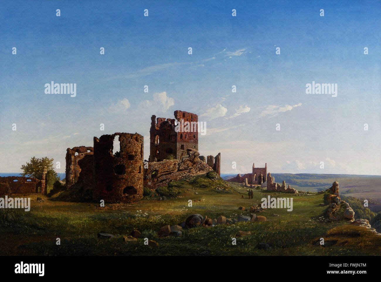 Ferdinand Richardt - View of the ruined castle of Hammershus -  Bornholms Kunstmuseum Stock Photo