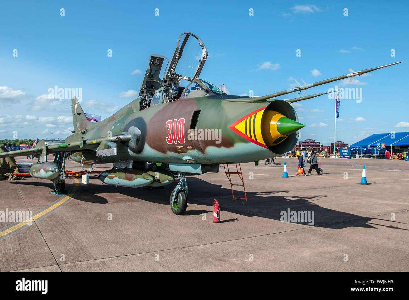 A Polish Air Force Sukhoi Su-22 Fitter vintage Soviet jet fighter plane at the Royal International Air Tattoo 2015. Display aircraft Stock Photo