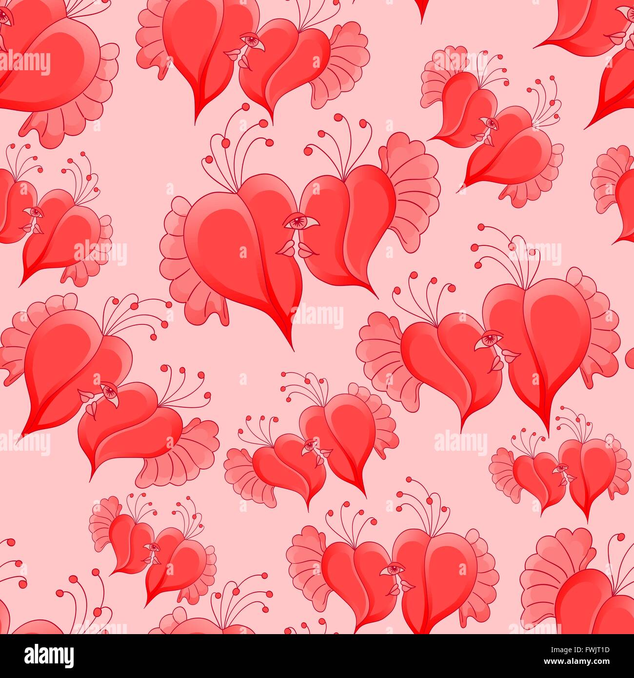 Cartoon romantic vector seamless pattern with abstract heart shaped. suitable for prints, textiles and covers. Stock Vector