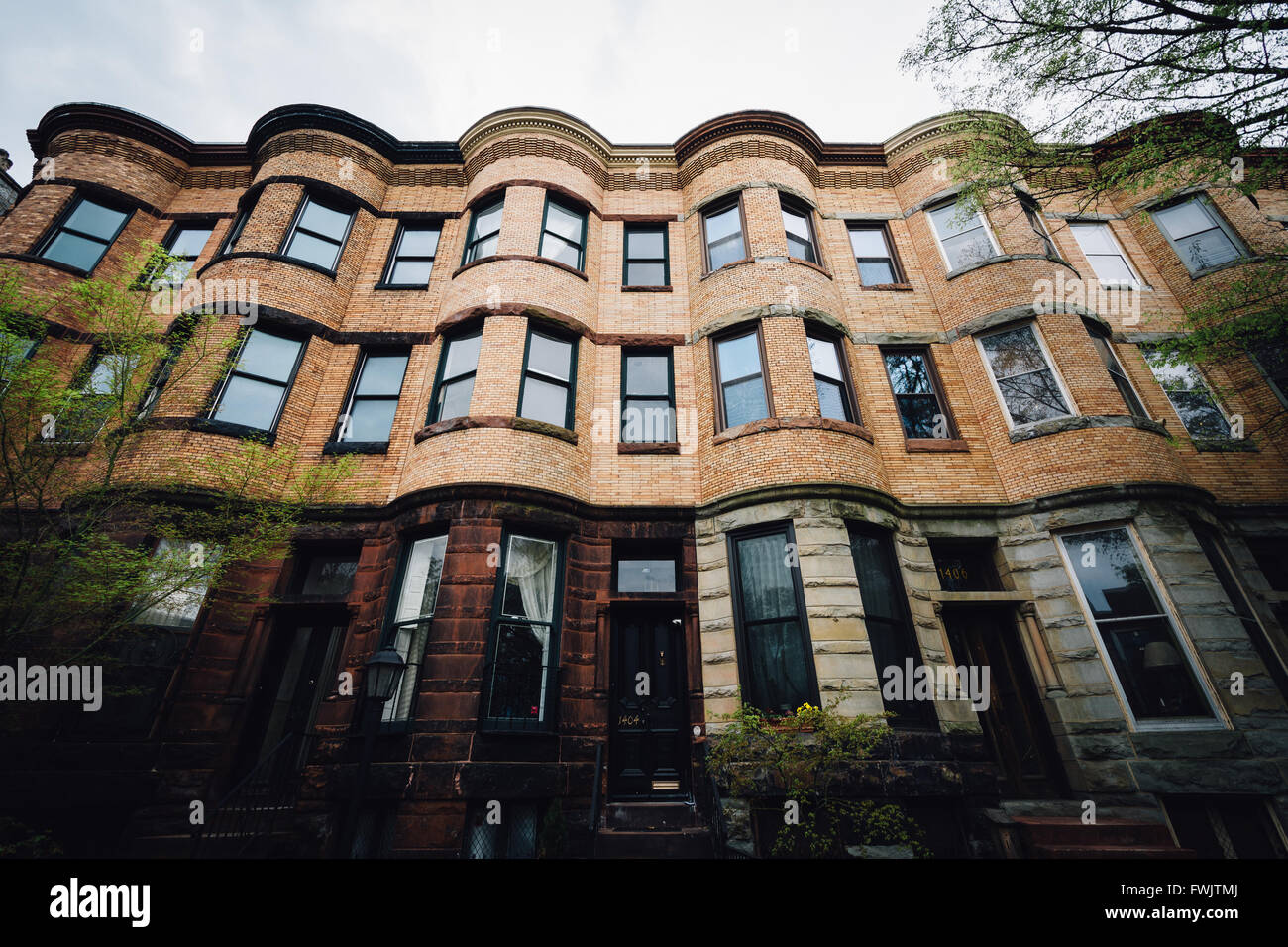 Row houses on Mount Royal Avenue, in Baltimore, Maryland Stock Photo