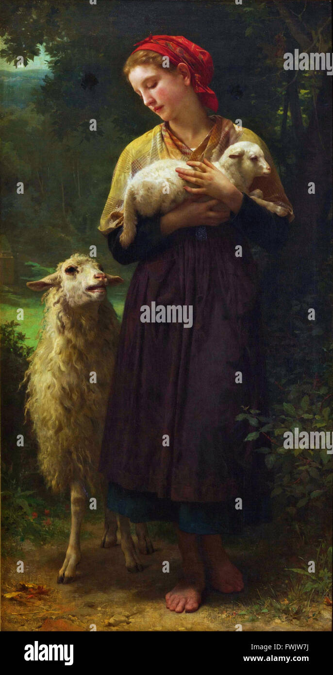 William-Adolphe Bouguereau - L'Agneau Nouveau-Ne (The Shepherdess) -  Berkshire Museum Stock Photo