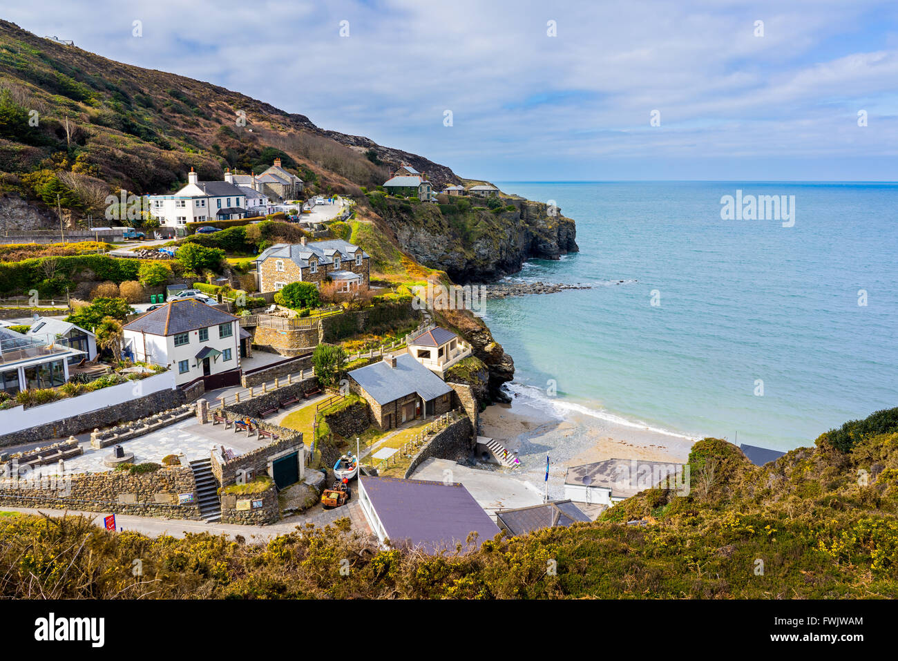 Overlooking the beach at Trevaunance Cove St Agnes Cornwall England UK ...