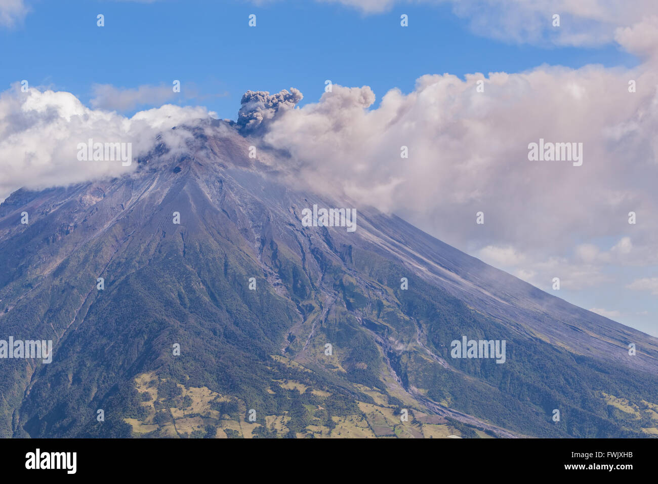 Day Explosion Of Tungurahua Volcano, South America Stock Photo