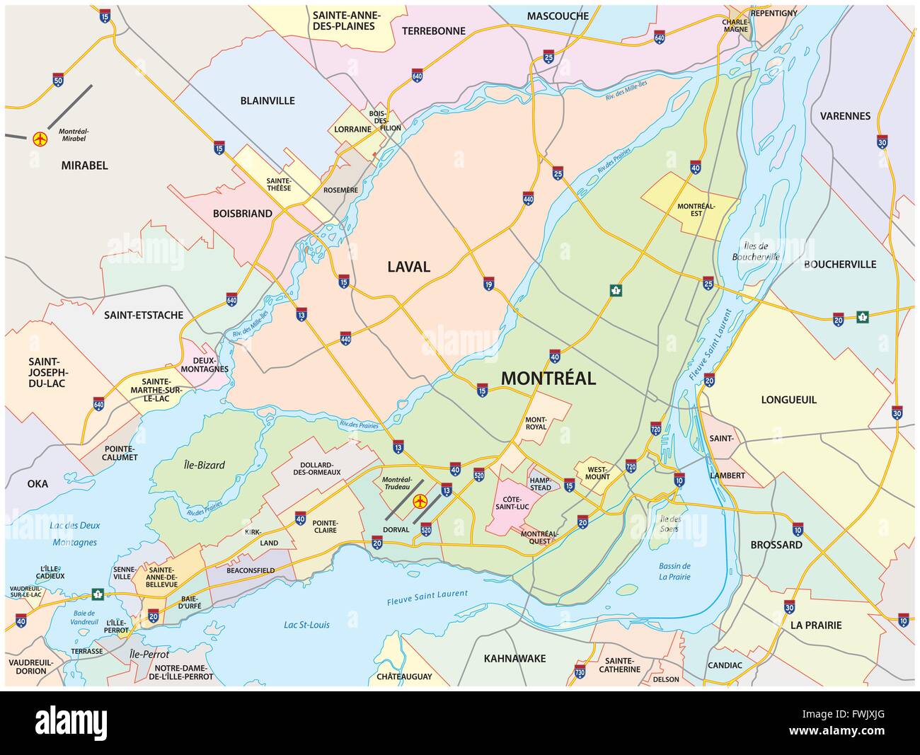 montreal road and administrative map Stock Vector