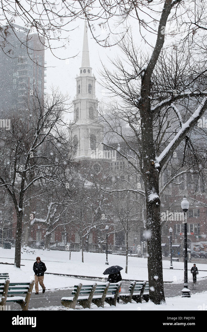 Snowfall, Boston Common Stock Photo