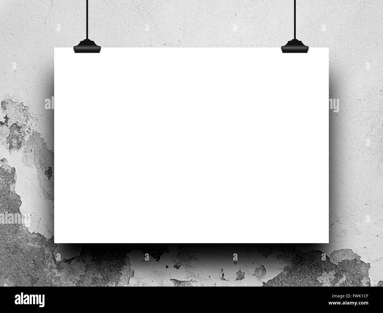 CloseUp Of Blank Paper Hanging Against Wall Stock Photo Alamy
