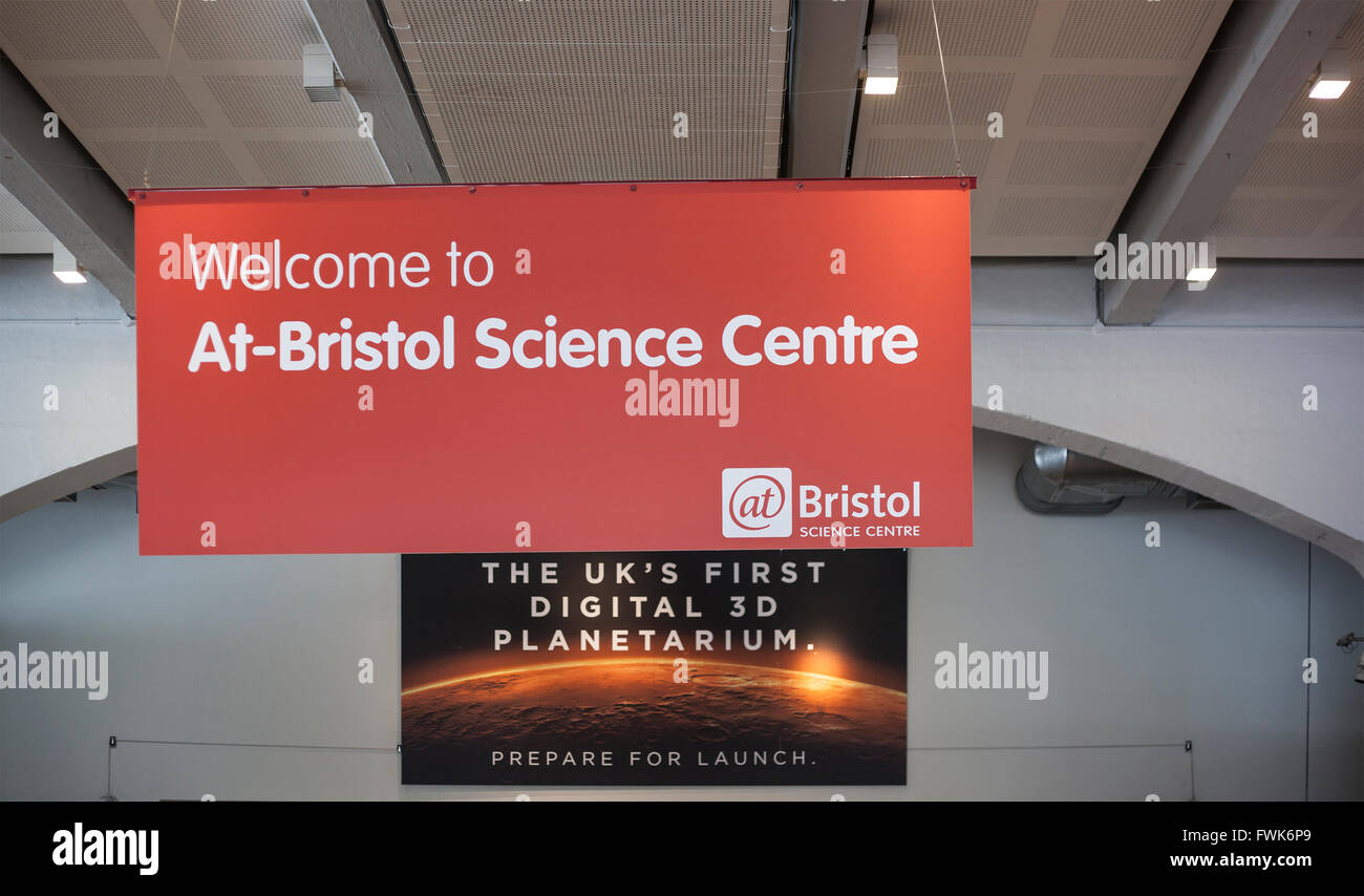 The At-Bristol (@Bristol) Science Centre Sign, Harbourside, Bristol, UK Stock Photo